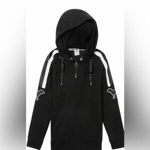 PINK Victoria's Secret Black Sherpa Quarter Zip Hoodie Sweater White Stripes